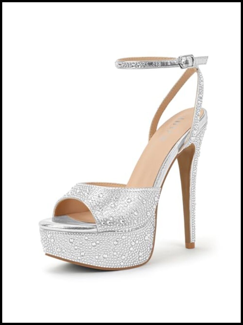 Rhinestone Platform High Heels with Ankle Strap, Peep Toe Stiletto Heels for